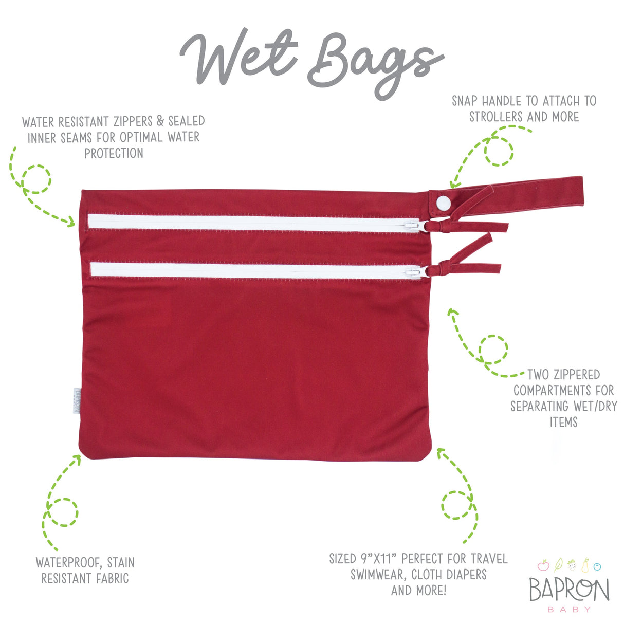 Solid Cranberry Minimalist - Waterproof Wet Bag (For mealtime, on-the-go, and more!) from BapronBaby
