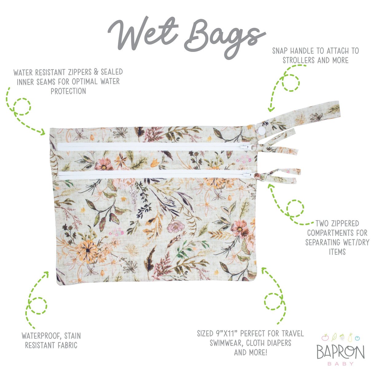 Delilah Floral - Waterproof Wet Bag (For mealtime, on-the-go, and more!) from BapronBaby
