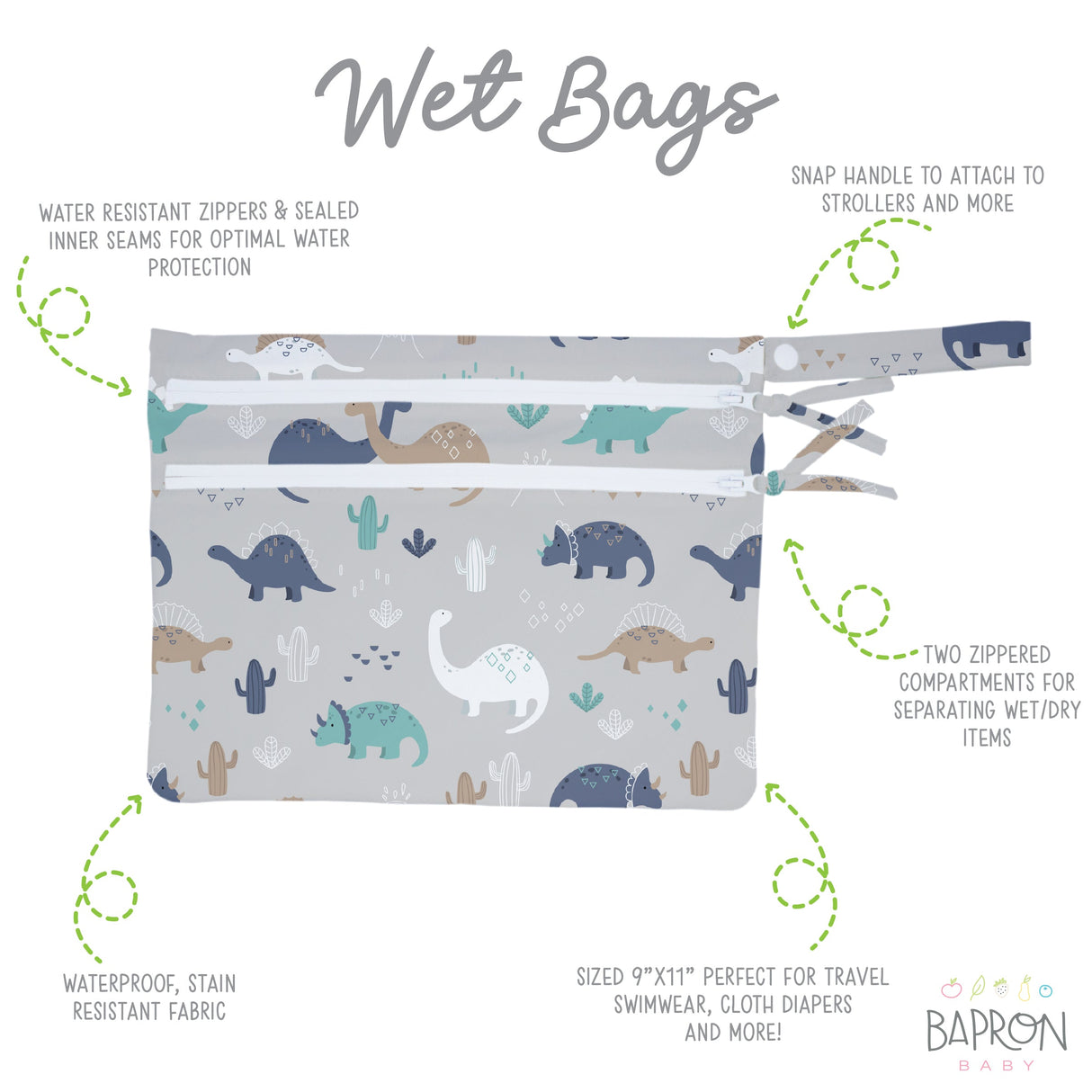 Desert Dinos - Waterproof Wet Bag (For mealtime, on-the-go, and more!) from BapronBaby