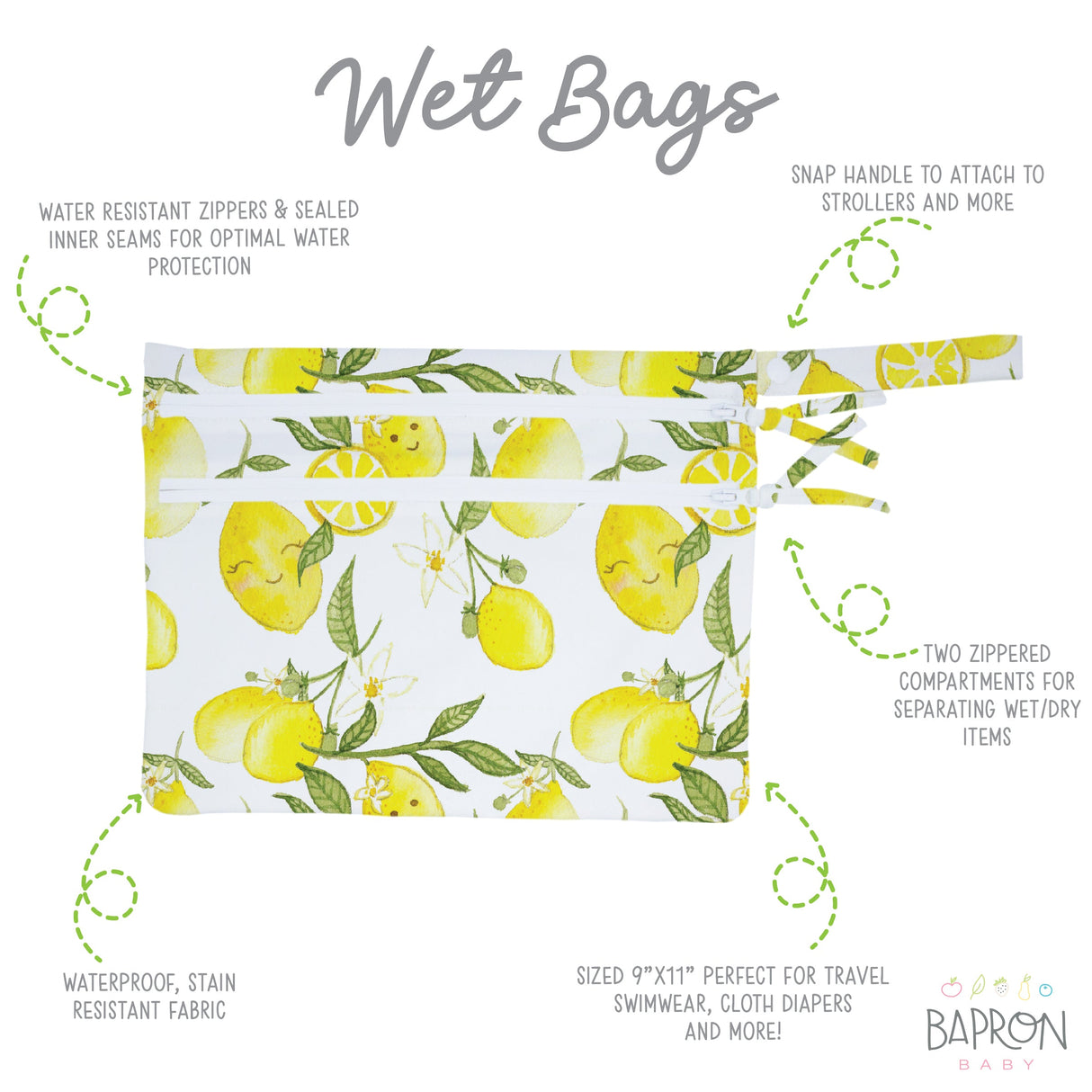 Fresh Lemon - Waterproof Wet Bag (For mealtime, on-the-go, and more!) from BapronBaby
