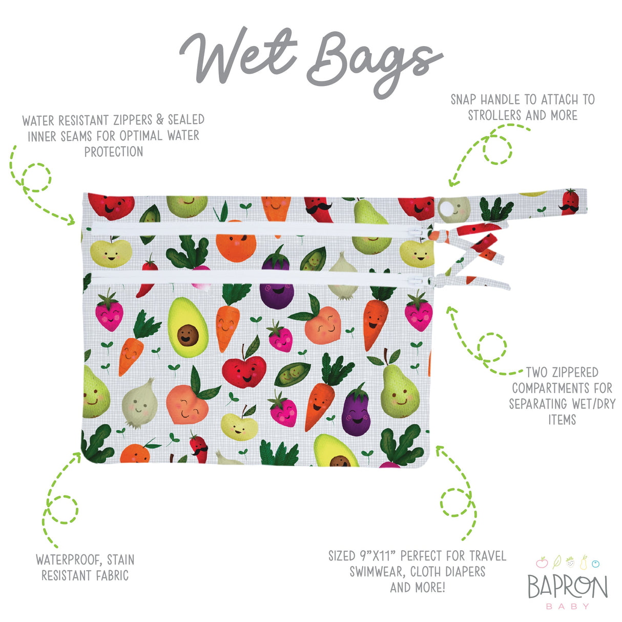 Market Fresh Produce - Waterproof Wet Bag (For mealtime, on-the-go, and more!) from BapronBaby
