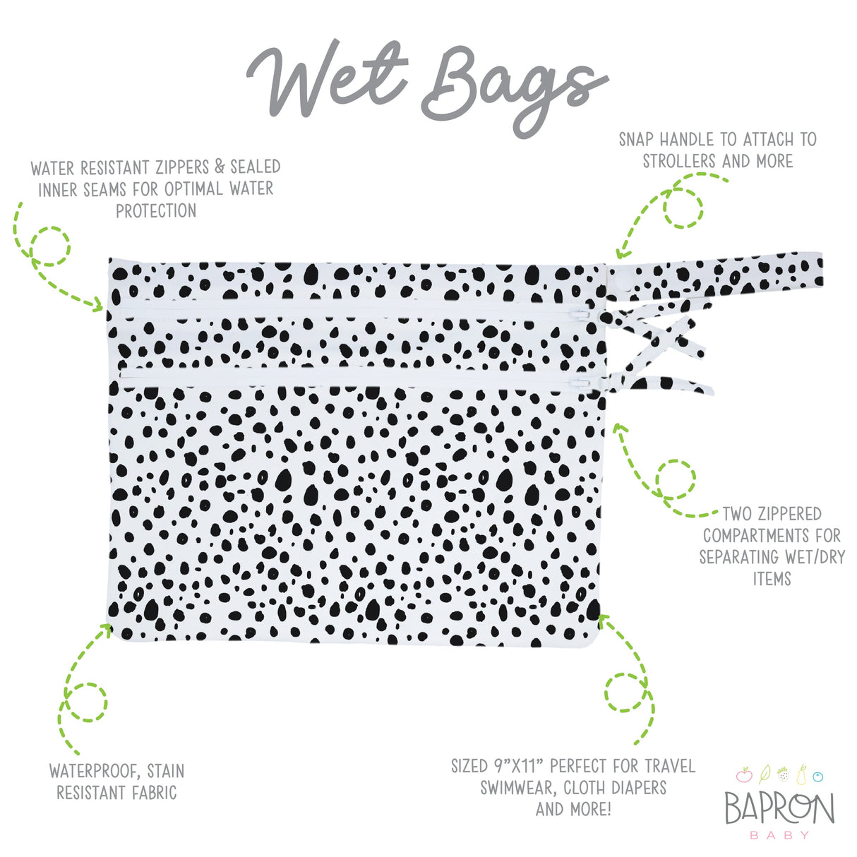 Organic Dot - Waterproof Wet Bag (For mealtime, on-the-go, and more!) from BapronBaby
