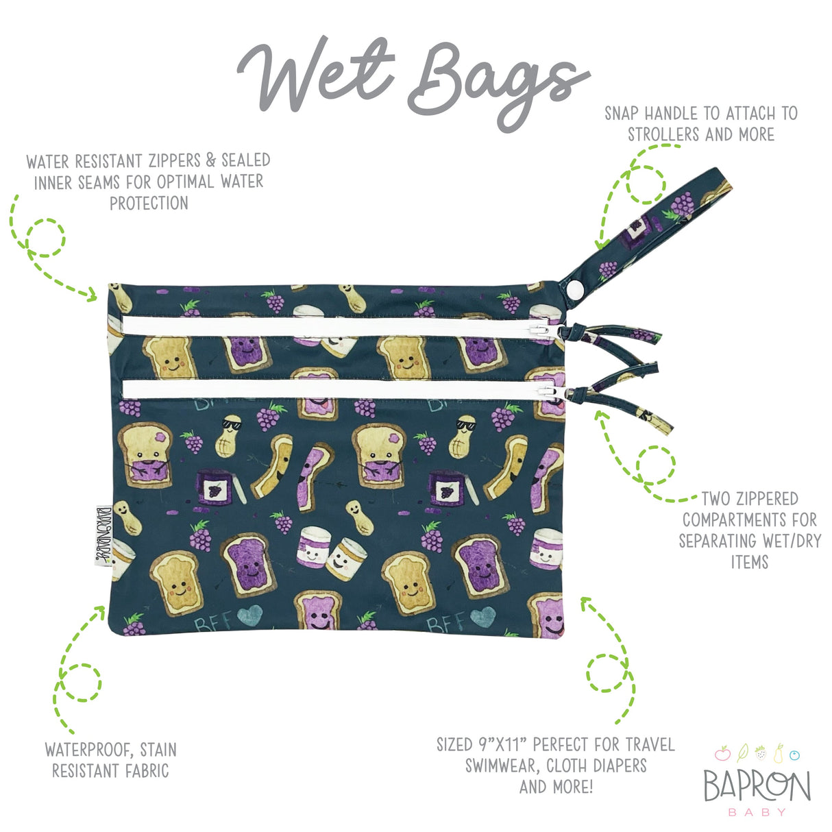 PBJ Pals - Waterproof Wet Bag (For mealtime, on-the-go, and more!) from BapronBaby