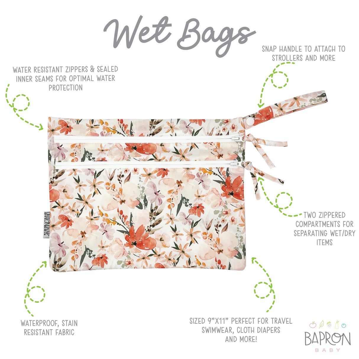 Peachy Dreams - Waterproof Wet Bag (For mealtime, on-the-go, and more!) from BapronBaby