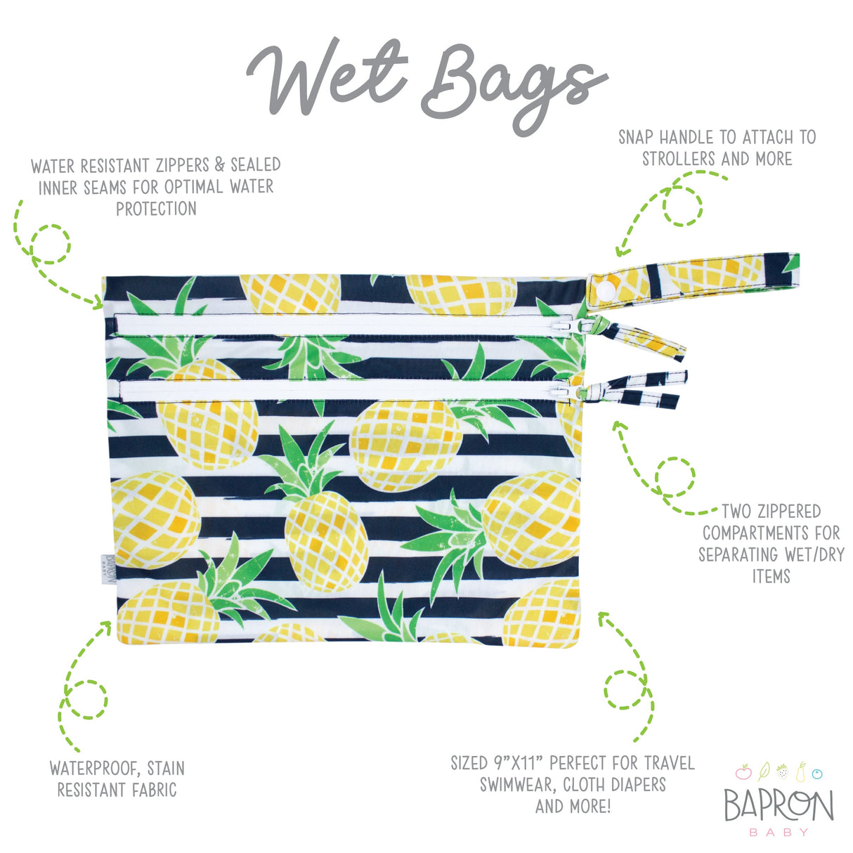 Summer Stripes - Pineapple - Waterproof Wet Bag (For mealtime, on-the-go, and more!) from BapronBaby