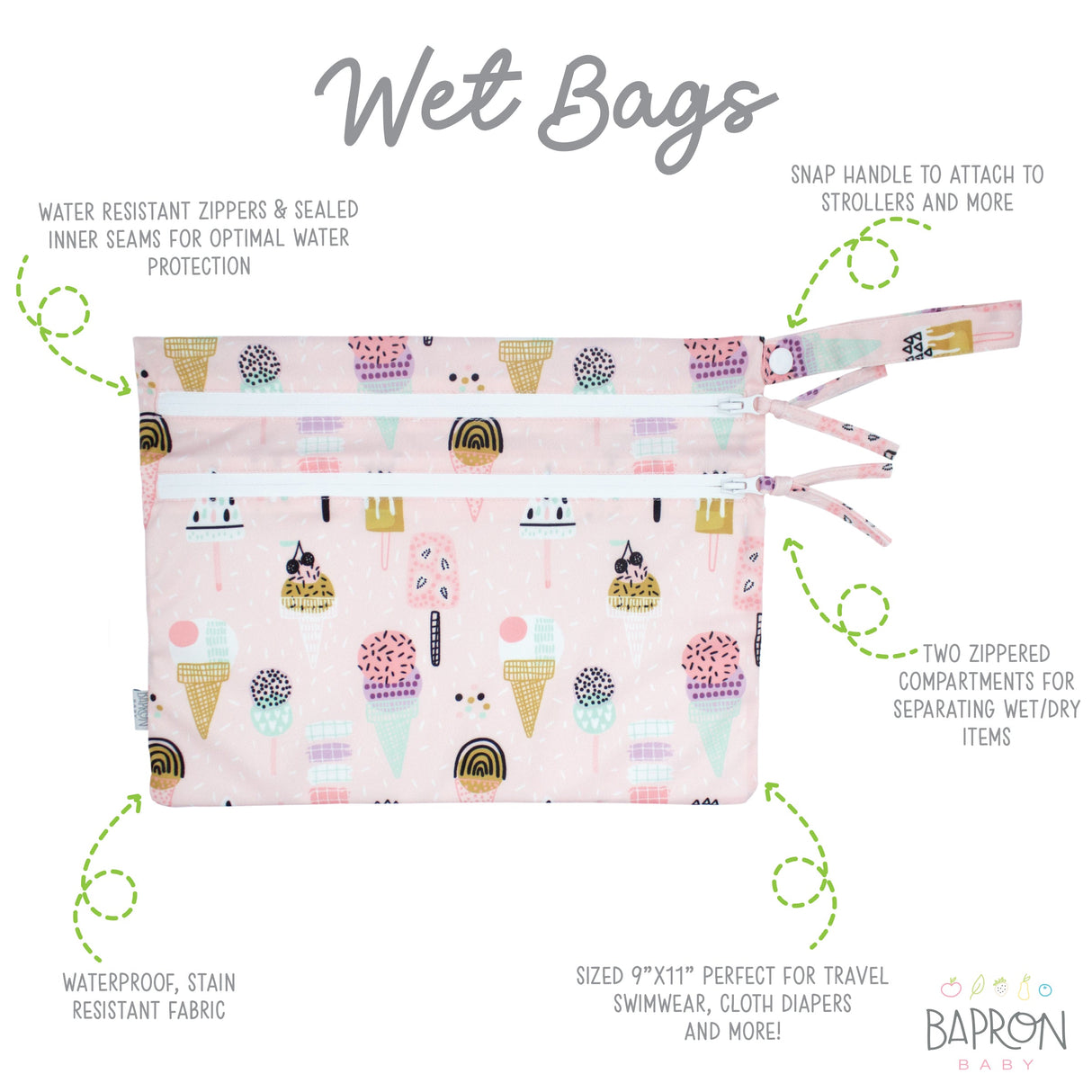 Pink Ice Cream - Waterproof Wet Bag (For mealtime, on-the-go, and more!) from BapronBaby