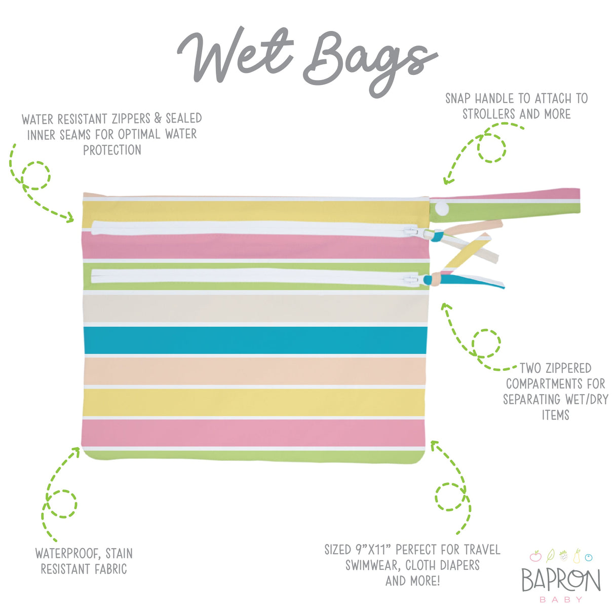 Rainbow Stripes - Waterproof Wet Bag (For mealtime, on-the-go, and more!) from BapronBaby