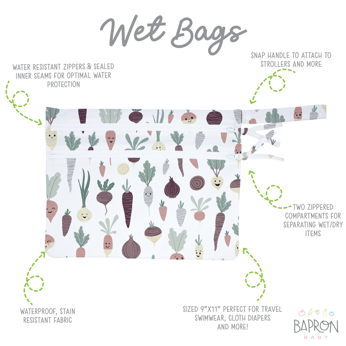 Root Veggies - Waterproof Wet Bag (For mealtime, on-the-go, and more!) from BapronBaby