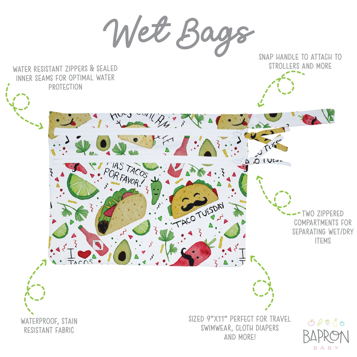 Taco Party - Waterproof Wet Bag (For mealtime, on-the-go, and more!) from BapronBaby