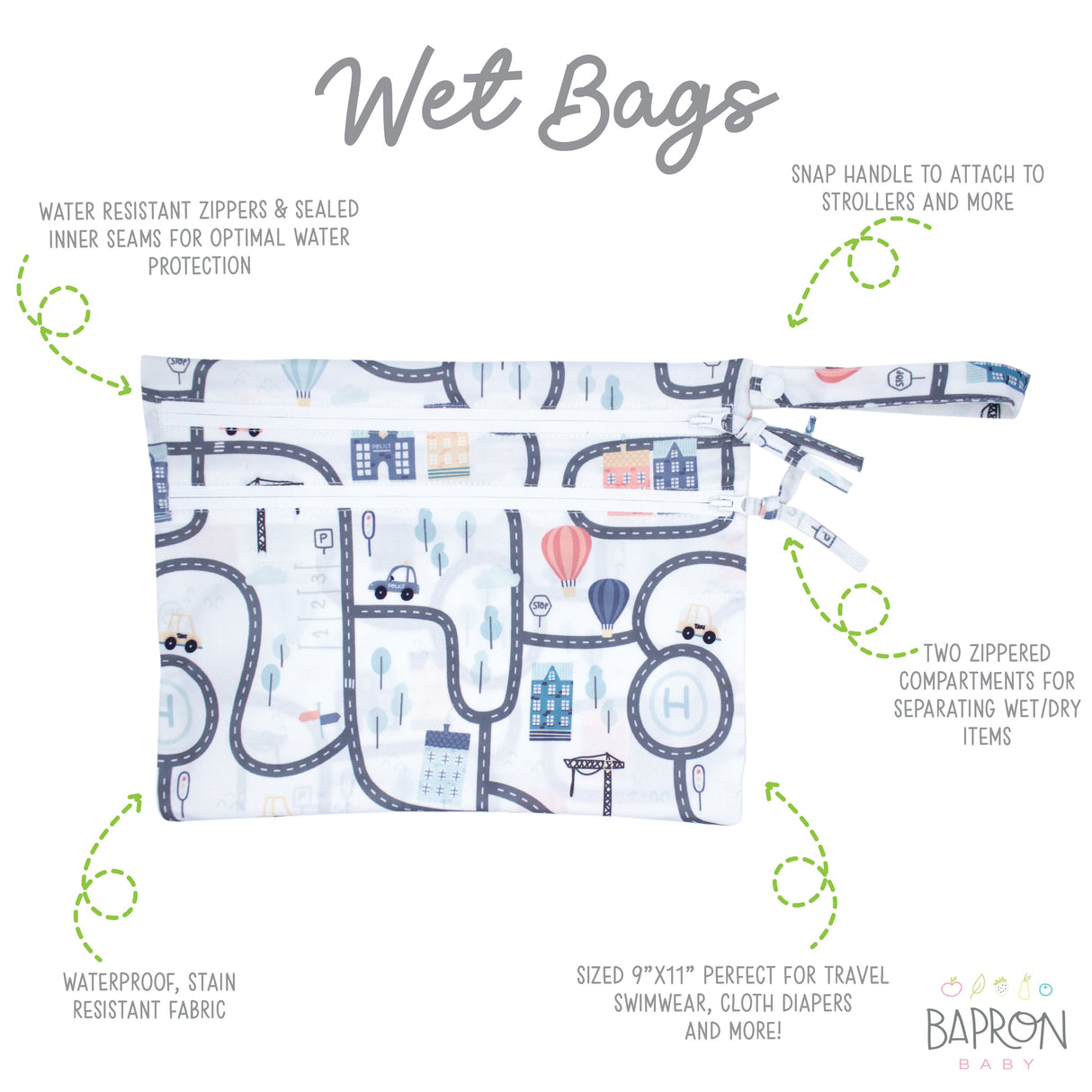 Tiny Town - Waterproof Wet Bag (For mealtime, on-the-go, and more!) from BapronBaby