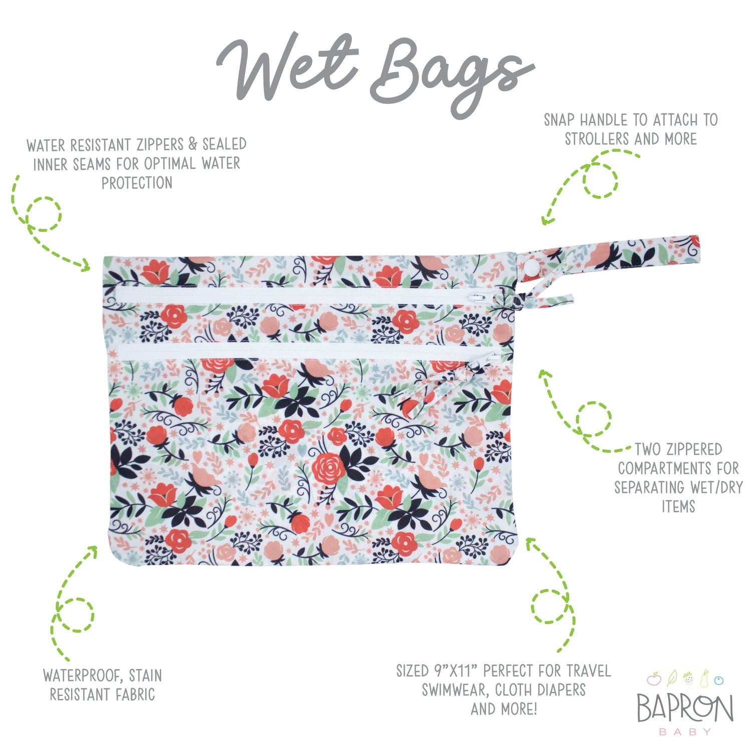 Vintage Rose - Waterproof Wet Bag (For mealtime, on-the-go, and more!) from BapronBaby