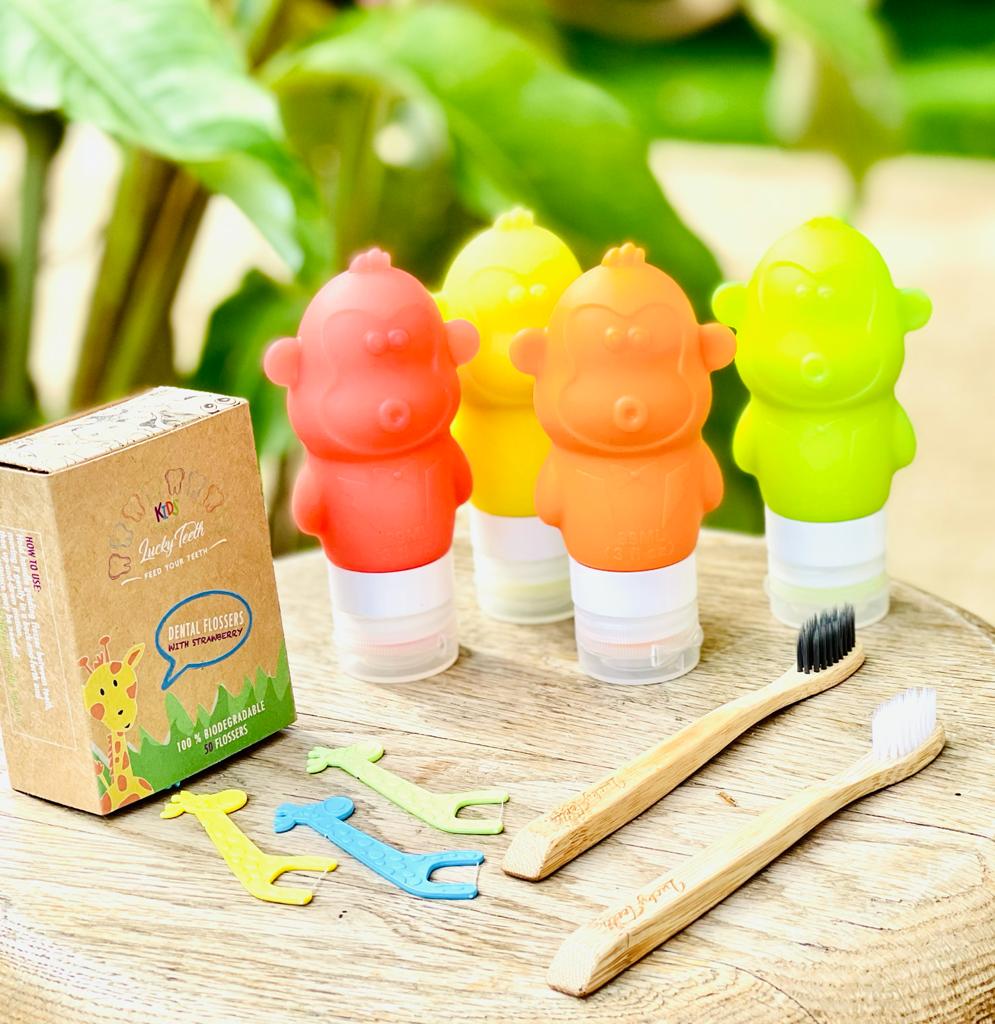 Organic KIDS Dental Floss - 50 units Giraffe Shaped Floss From Lucky Teeth
