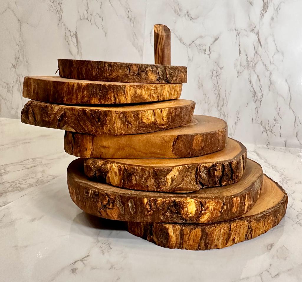 Olive Wood Coaster Set with Holder -7 Pcs from Choixe