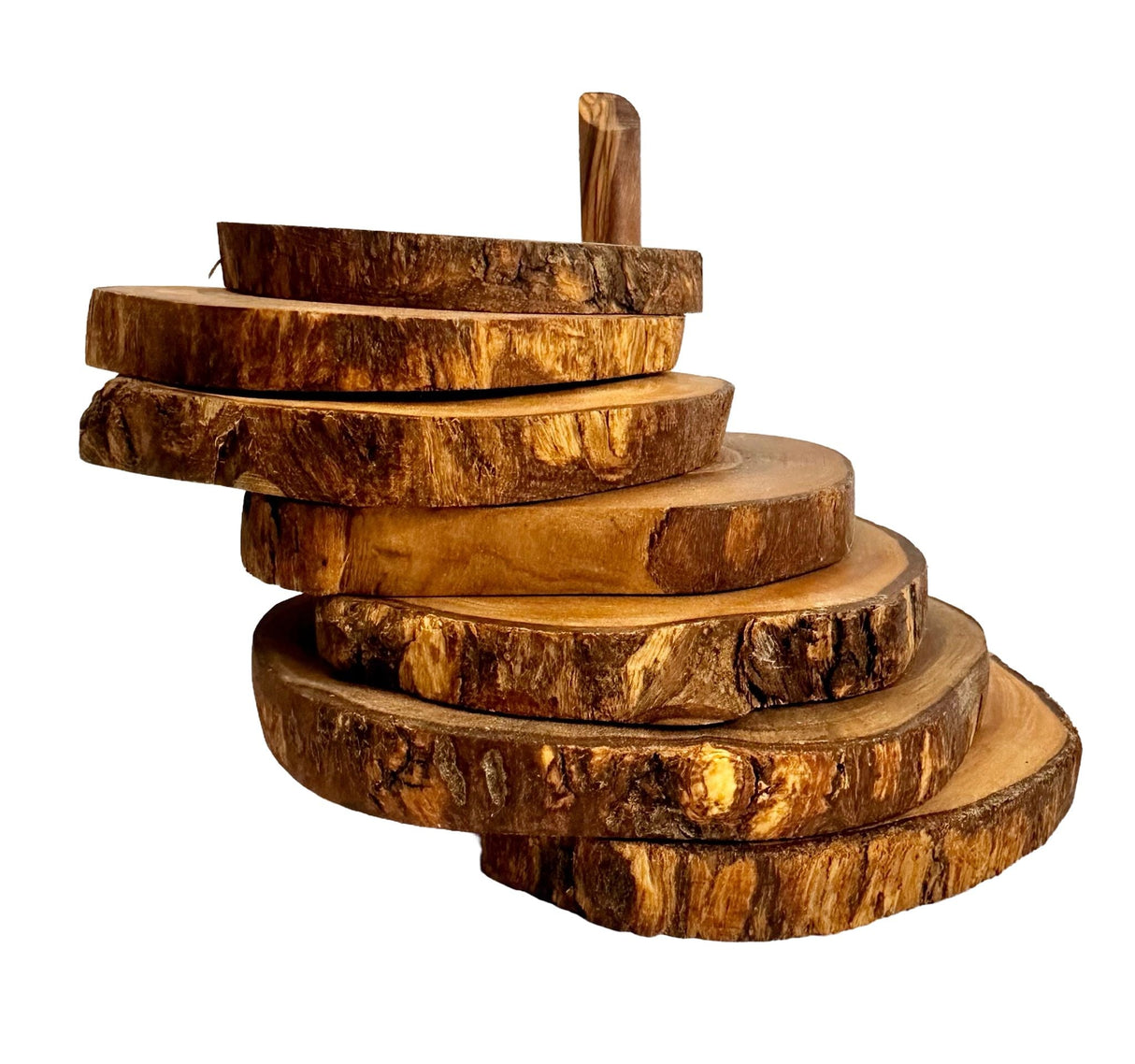 Olive Wood Coaster Set with Holder -7 Pcs from Choixe