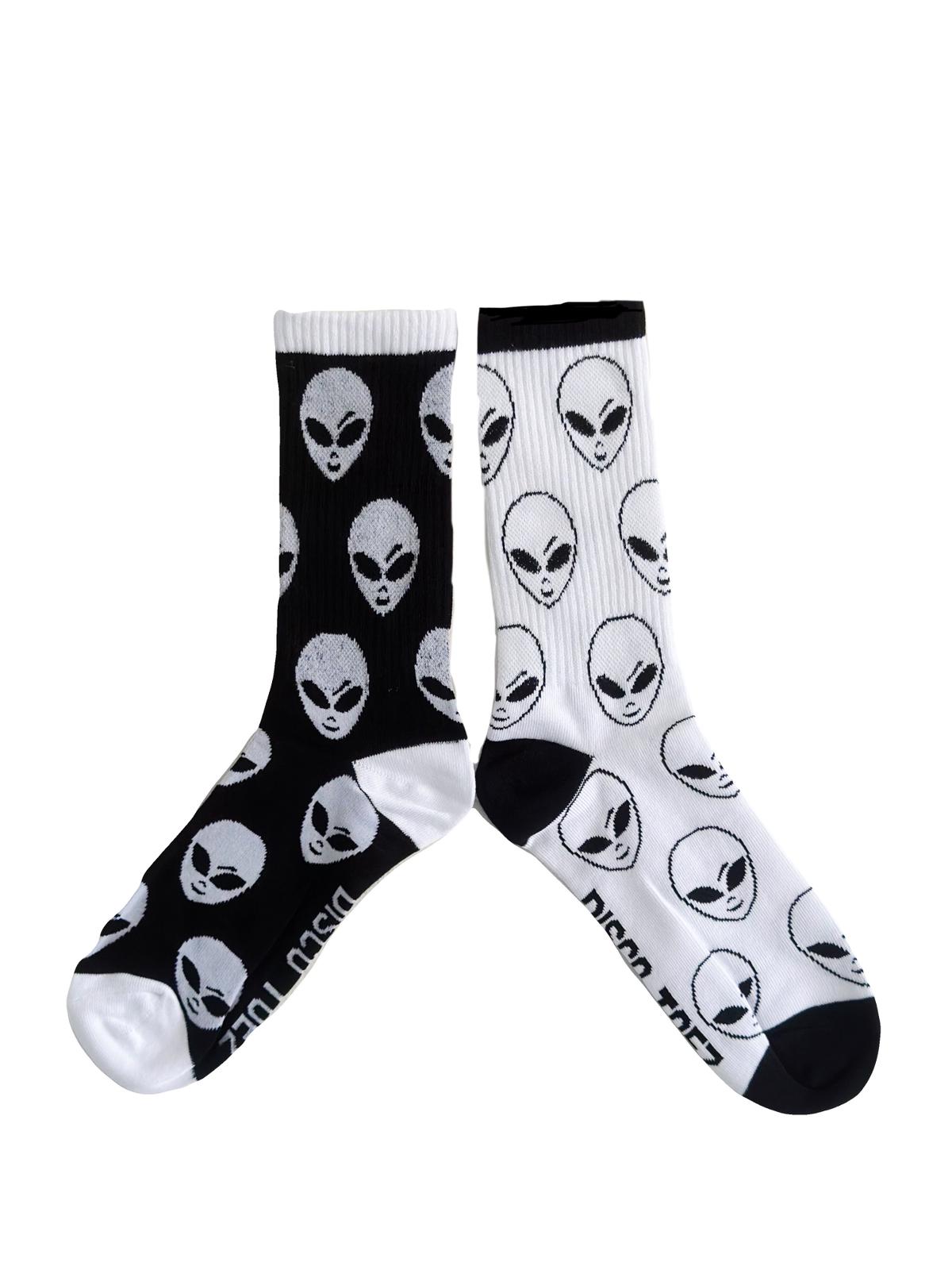 White & Black Alien Socks from Disco Toez