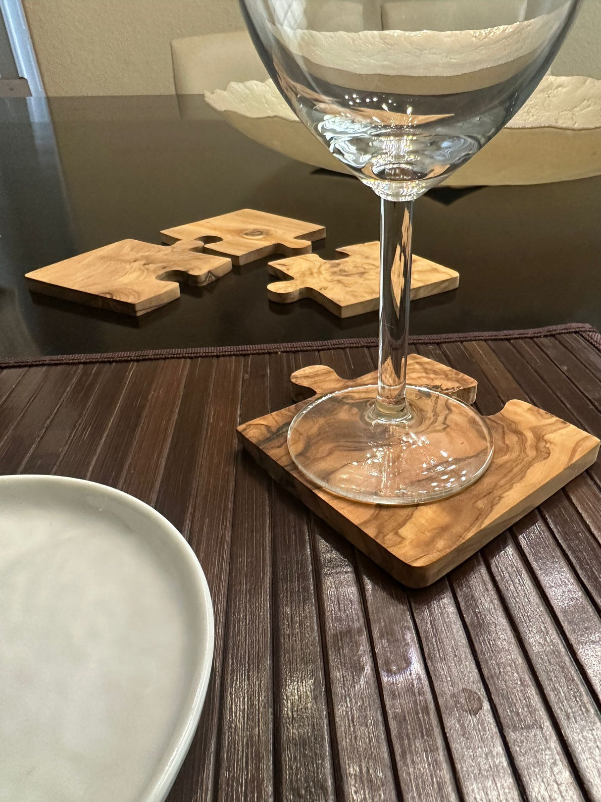 Olive Wood Coaster Puzzle 4-Pcs Set. from Choixe