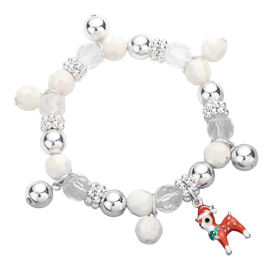 3D Enamel Metal Santa Hat Rudolph Beaded Stretch Bracelet from Madeline Love