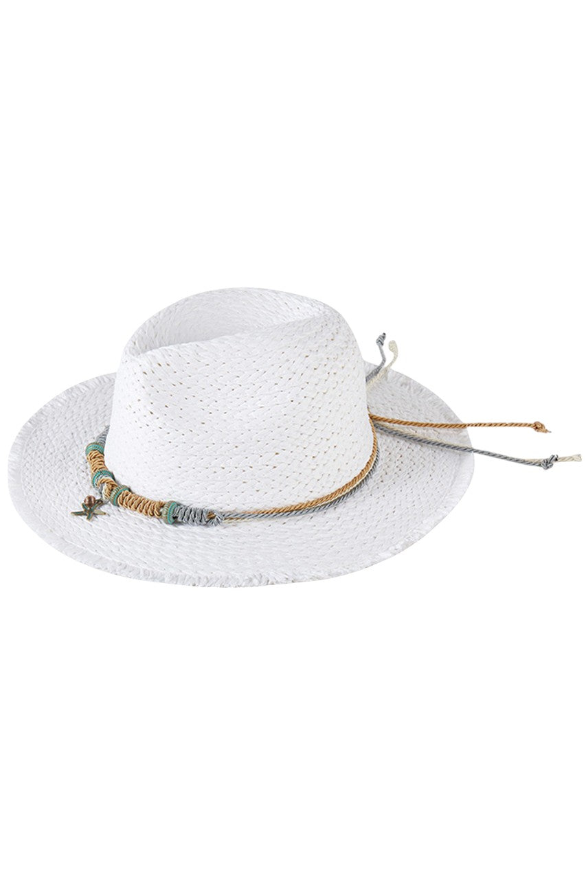 Braided Starfish Band Frayed Straw Summer Sun Hat from Madeline Love