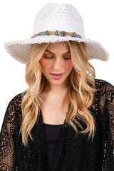 Braided Starfish Band Frayed Straw Summer Sun Hat from Madeline Love