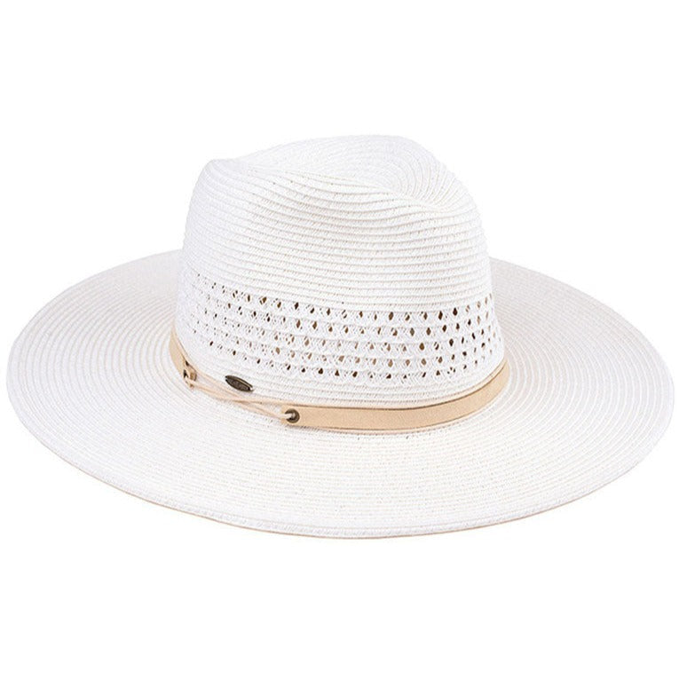C.C Faux Leather String Paper Straw Panama Hat from Madeline Love