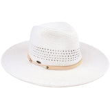 C.C Faux Leather String Paper Straw Panama Hat from Madeline Love