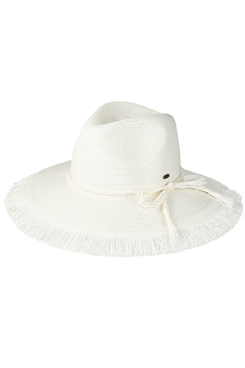 C.C Straw String Ribbon Band Fringe Panama Hat from Madeline Love