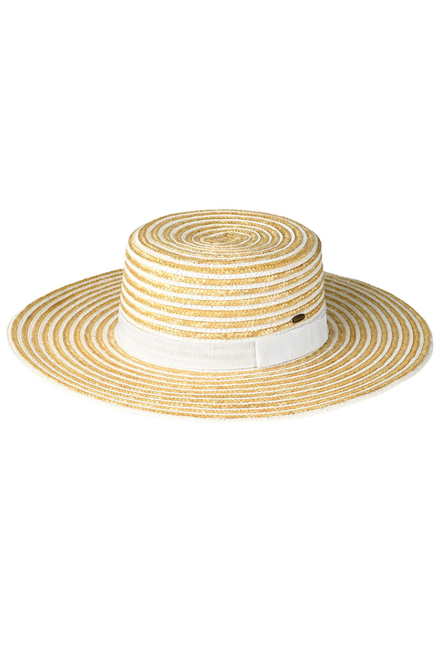 C.C Stripe Pattern Boater Sun Hat from Madeline Love