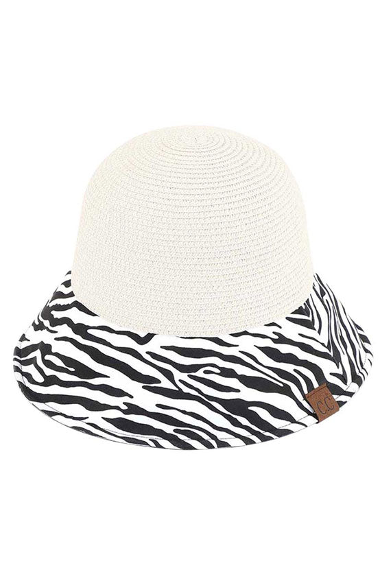 C.C Zebra Print Cloche Straw Bucket Hat from Madeline Love
