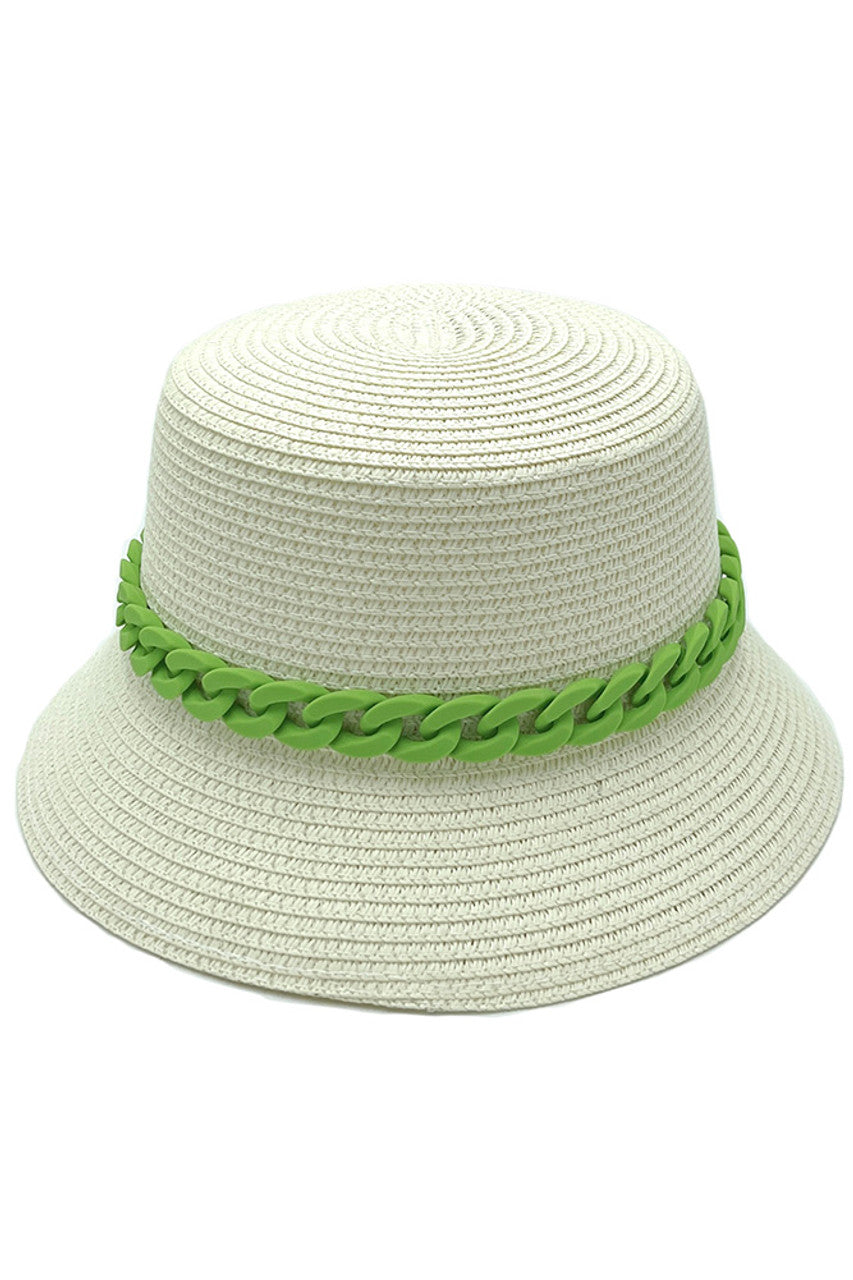CHAIN BAND STRAW BUCKET HAT from Madeline Love