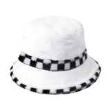 Check Pattern Detailed Faux Fur Bucket Hat from Madeline Love
