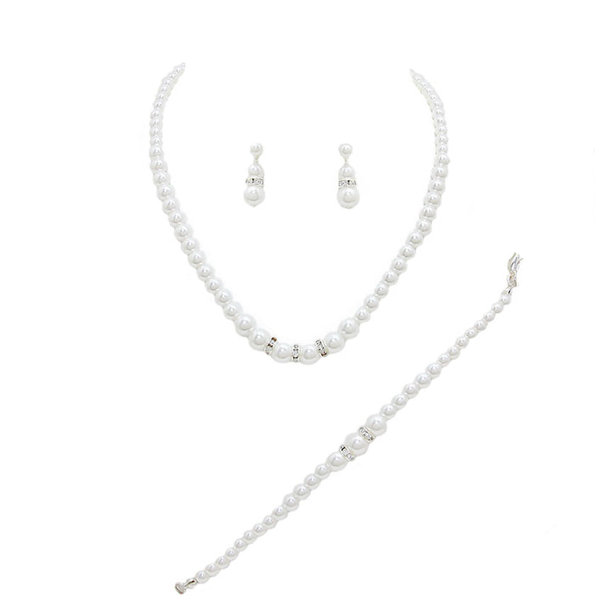 3 Piece Pearl Necklaces Earring Bracelet Set from Madeline Love