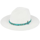 C.C Gem Stone Trim Band Straw Panama Sun Hat from Madeline Love