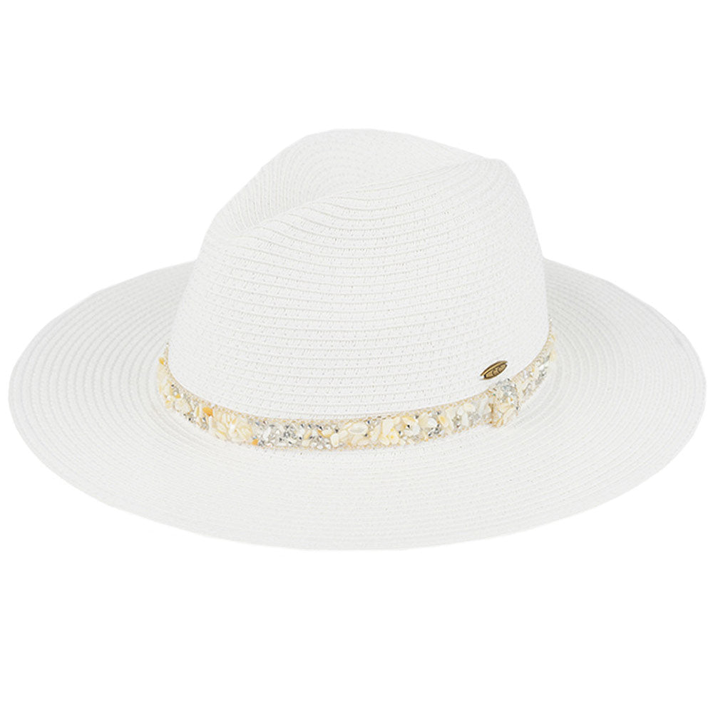 C.C Gem Stone Trim Band Straw Panama Sun Hat from Madeline Love