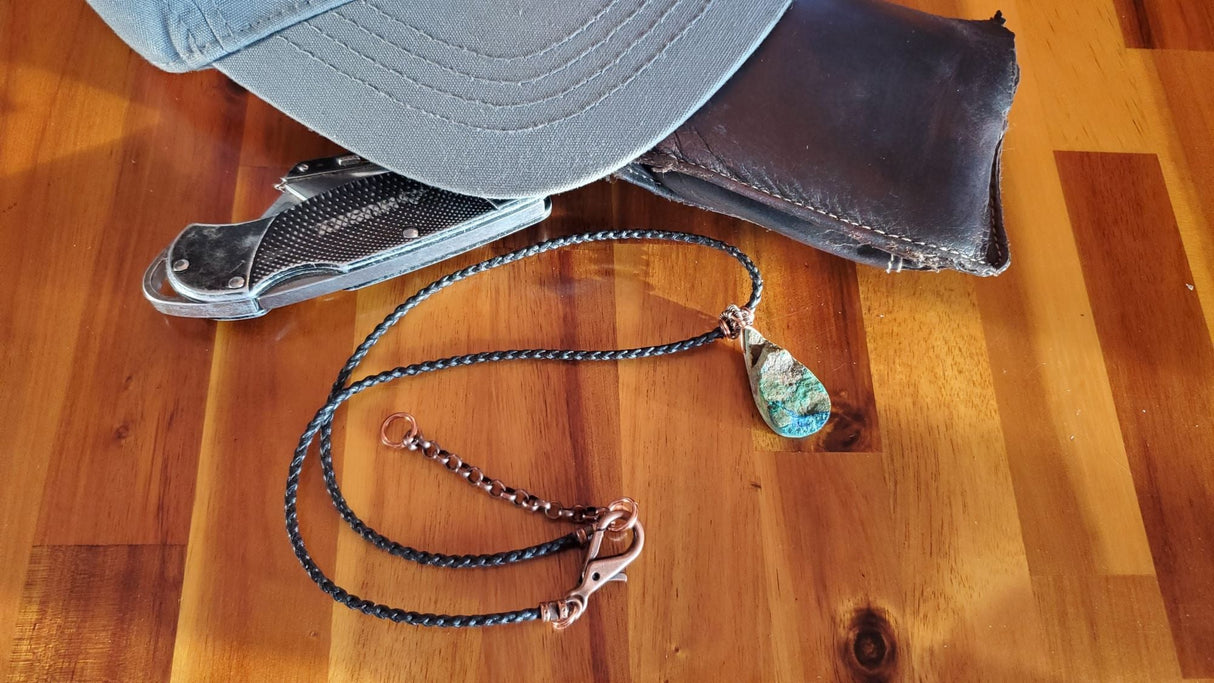 Wire Wrapped Natural Azurite Malachite Drop Vegan Cord Necklace from Alexa Martha Designs
