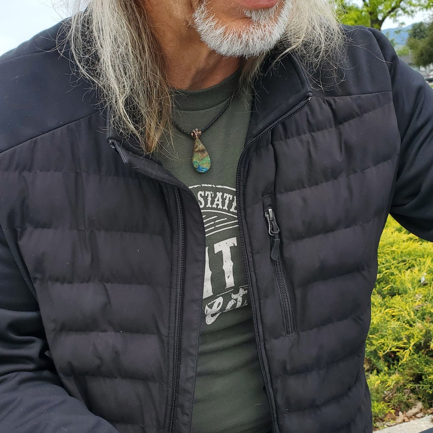 Wire Wrapped Natural Azurite Malachite Drop Vegan Cord Necklace from Alexa Martha Designs