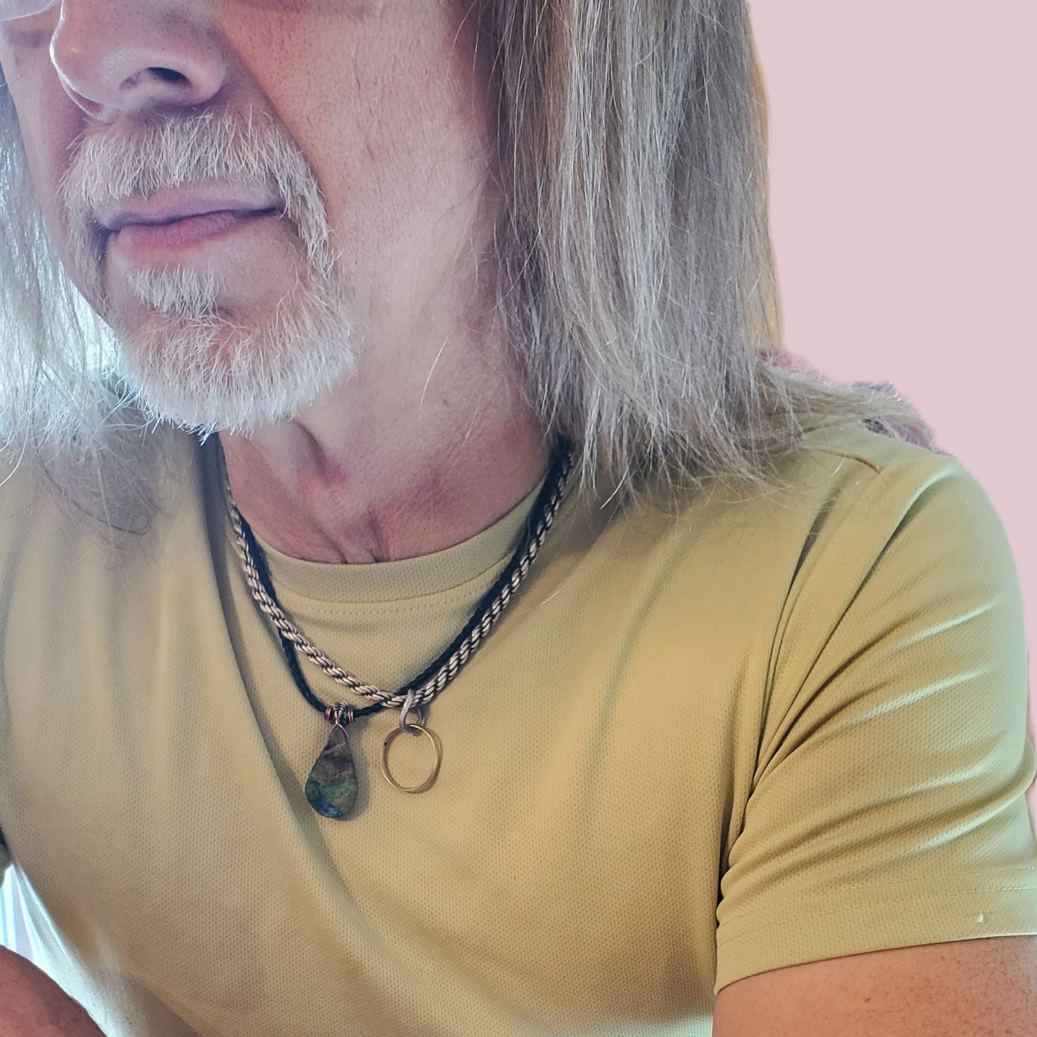 Wire Wrapped Natural Azurite Malachite Drop Vegan Cord Necklace from Alexa Martha Designs