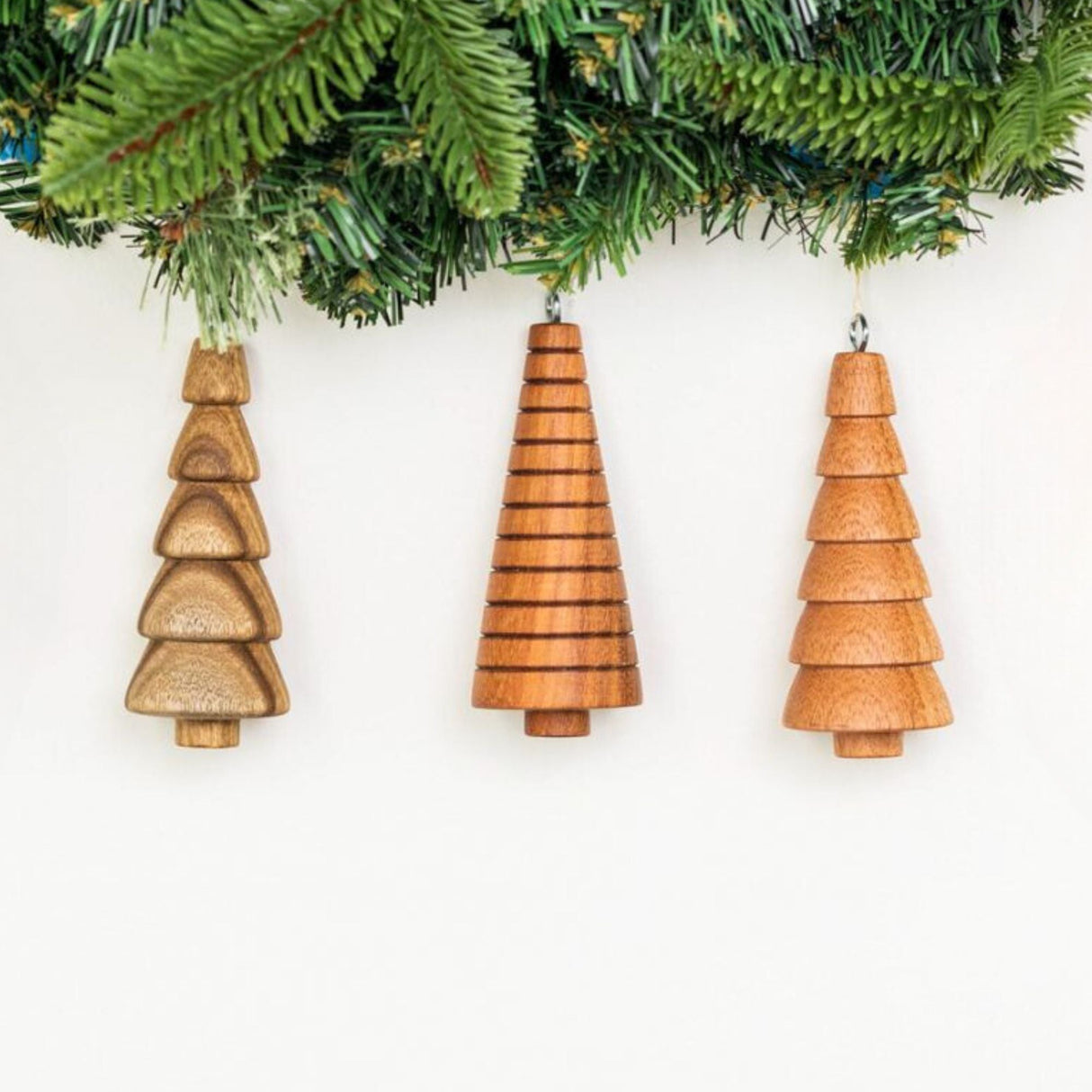 Reclaimed Wood Tree Ornaments - Set of 3 from Upavim Crafts