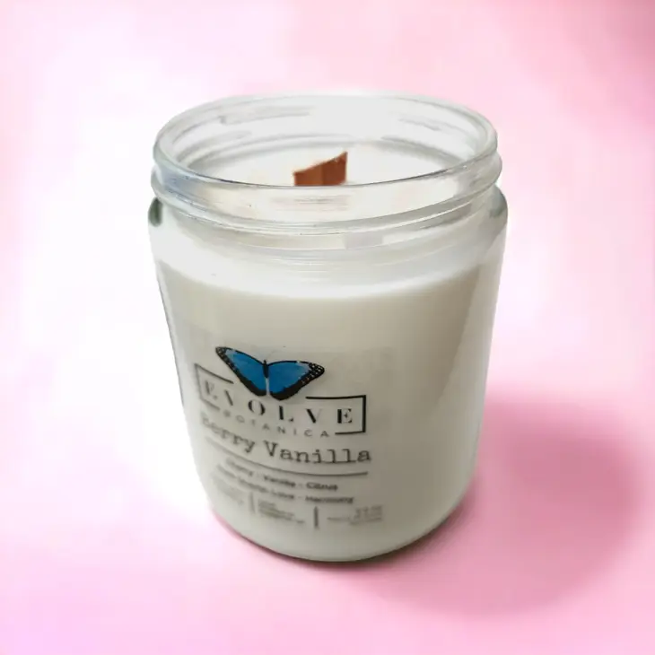 Classic 9oz Jam Jar Crystal Soy Candle - Berry Vanilla (Rose Quartz) from Evolve Botanica
