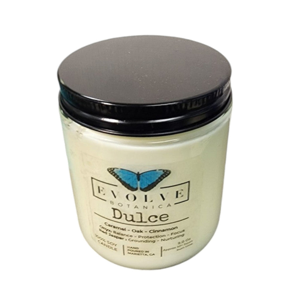 Classic 9oz Jam Jar Crystal Soy Candle - Dulce (Red Jasper & Onyx) from Evolve Botanica