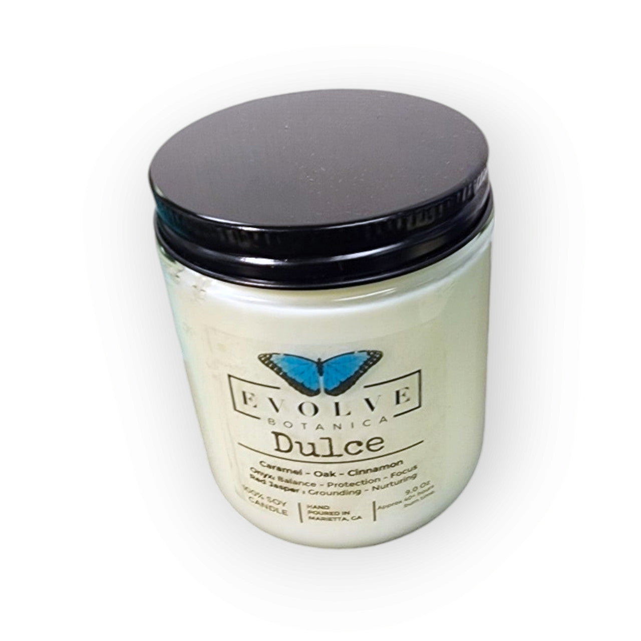 Classic 9oz Jam Jar Crystal Soy Candle - Dulce (Red Jasper & Onyx) from Evolve Botanica