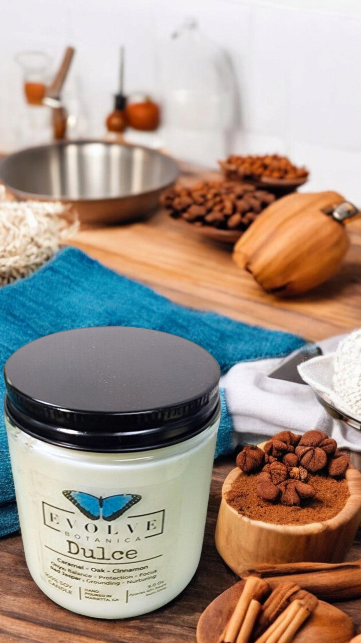 Classic 9oz Jam Jar Crystal Soy Candle - Dulce (Red Jasper & Onyx) from Evolve Botanica