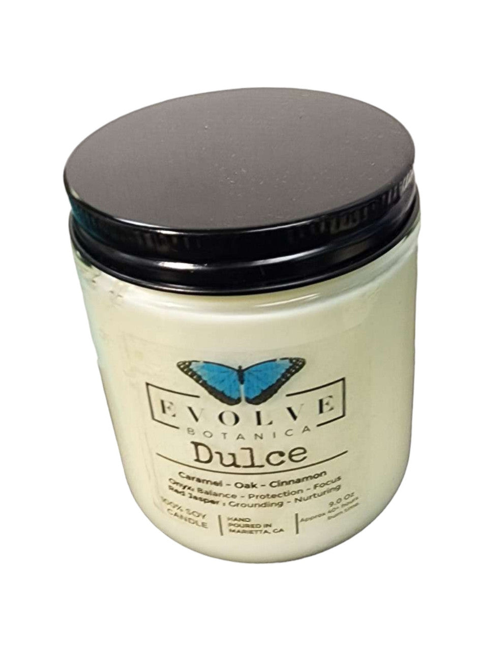 Classic 9oz Jam Jar Crystal Soy Candle - Dulce (Red Jasper & Onyx) from Evolve Botanica