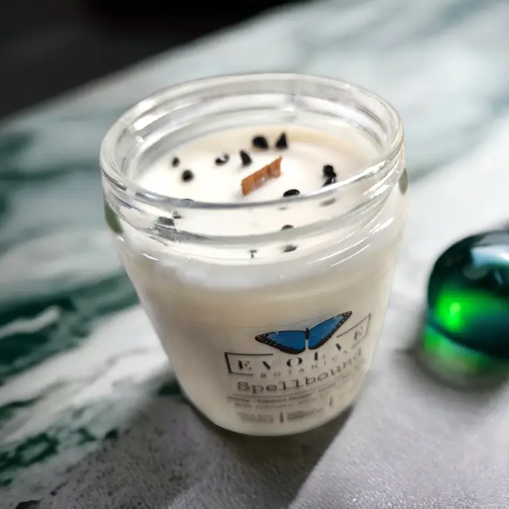 Classic 9oz Jam Jar Crystal Soy Candle - Spellbound (Black Tourmaline) from Evolve Botanica