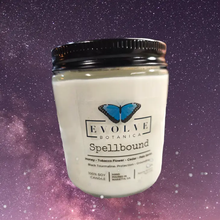 Classic 9oz Jam Jar Crystal Soy Candle - Spellbound (Black Tourmaline) from Evolve Botanica