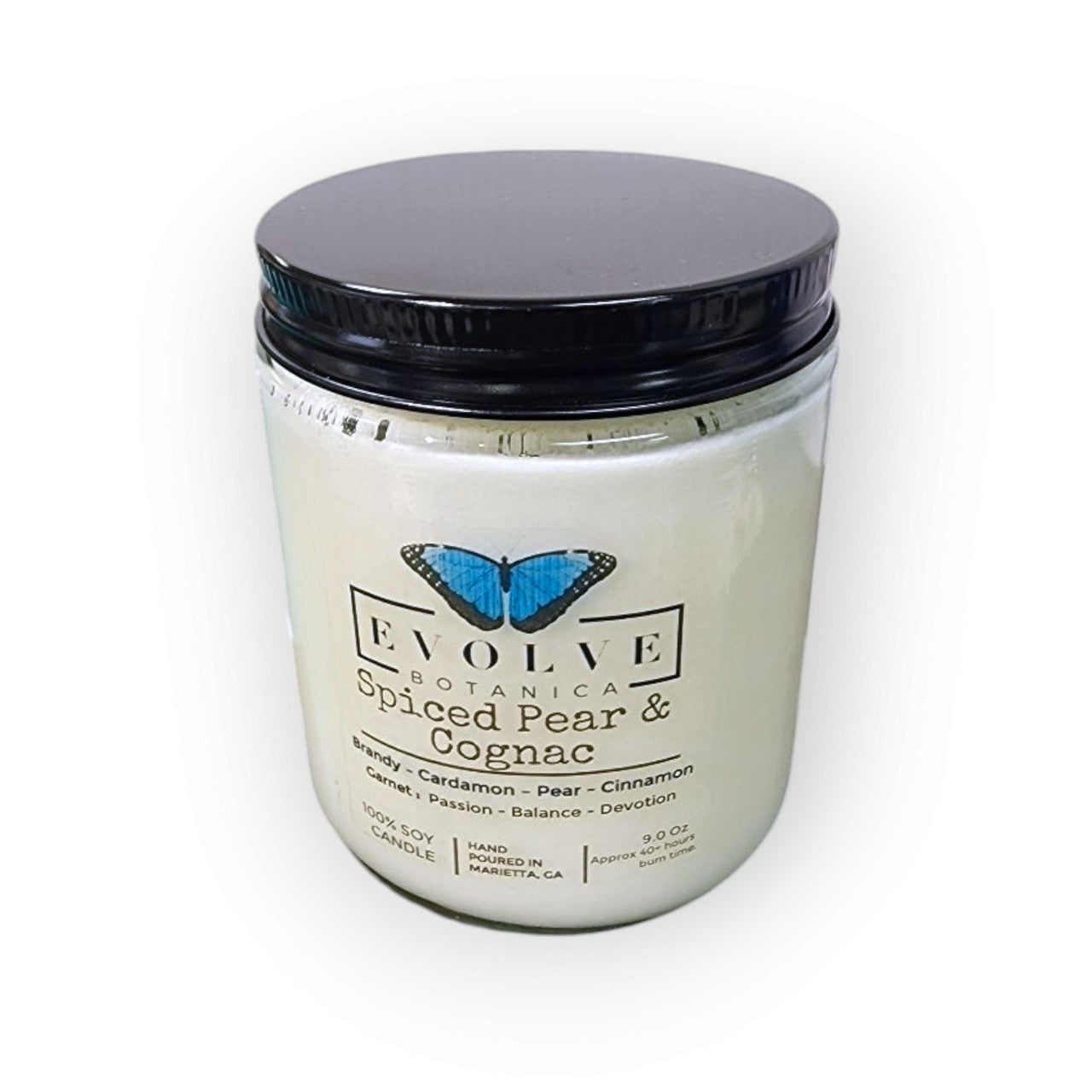 Classic 9oz Jam Jar Crystal Soy Candle - Spiced Pear & Cognac (Garnet) from Evolve Botanica