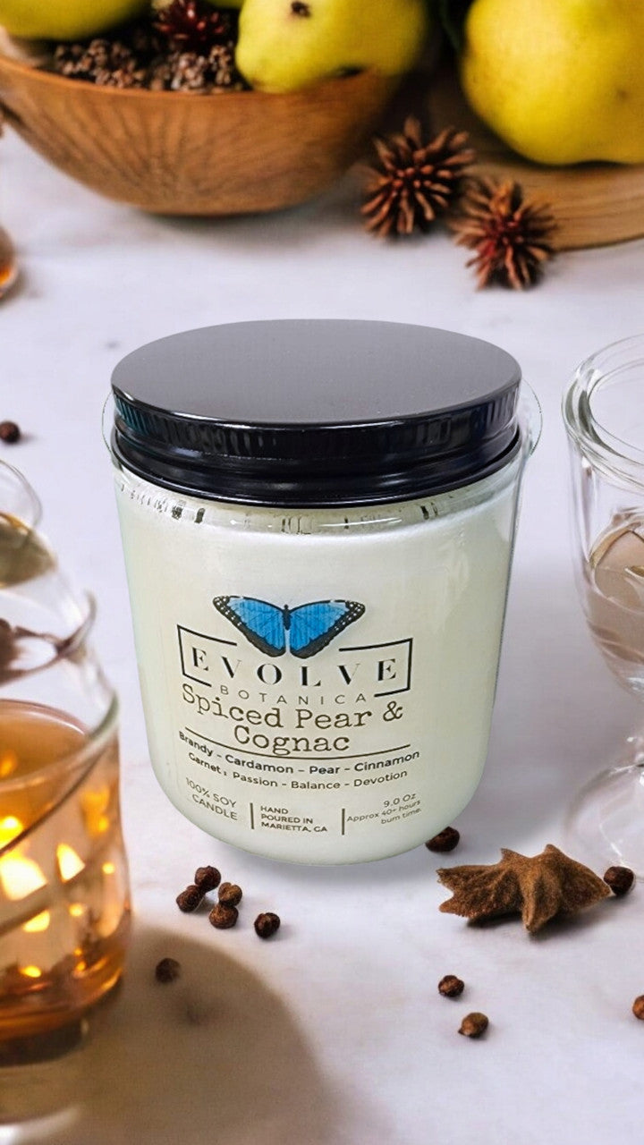 Classic 9oz Jam Jar Crystal Soy Candle - Spiced Pear & Cognac (Garnet) from Evolve Botanica