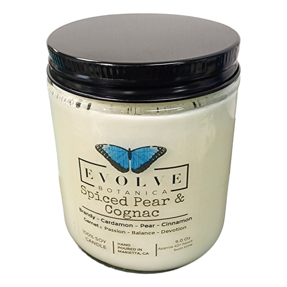 Classic 9oz Jam Jar Crystal Soy Candle - Spiced Pear & Cognac (Garnet) from Evolve Botanica
