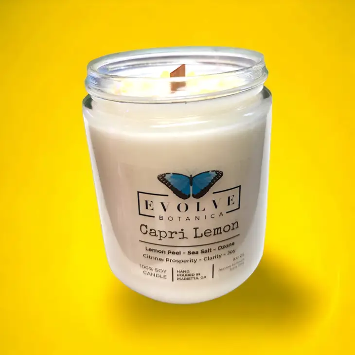 Classic 9oz Jam Jar Crystal Soy Candle - Capri Lemon (Citrine) from Evolve Botanica