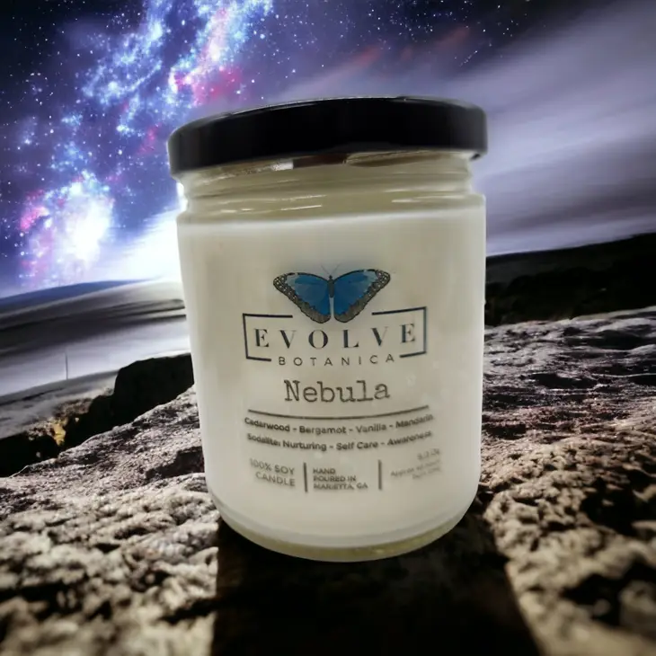Classic 9oz Jam Jar Crystal Soy Candle - Nebula (Sodalite) from Evolve Botanica