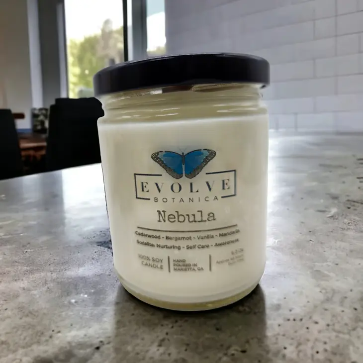 Classic 9oz Jam Jar Crystal Soy Candle - Nebula (Sodalite) from Evolve Botanica
